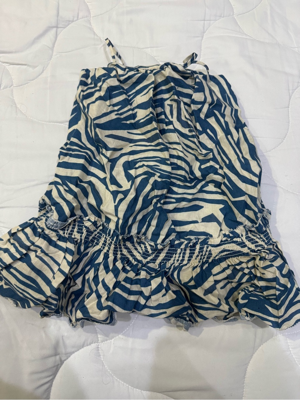 Girls Blue and White Zebra Print Sundress